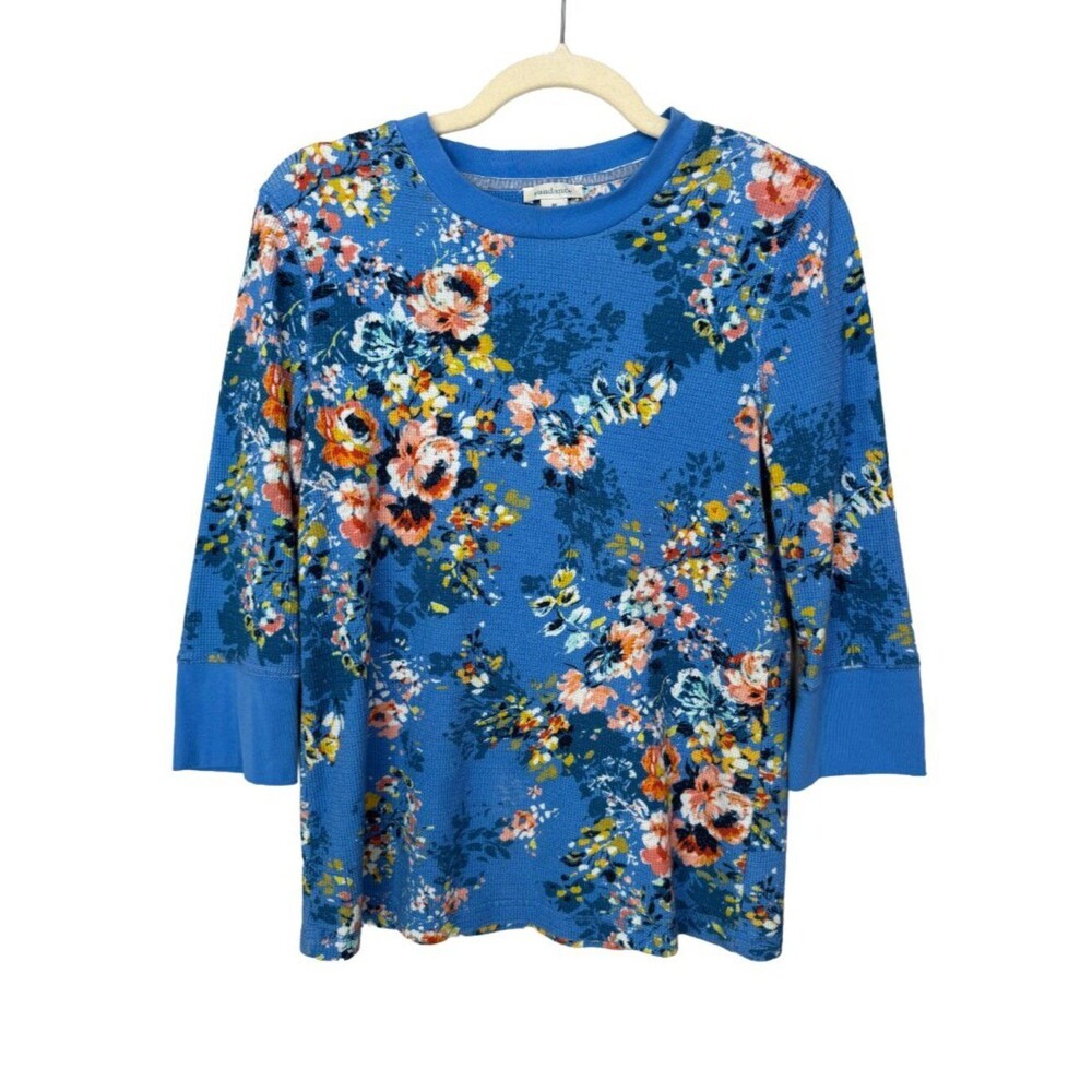 Sundance Blue Floral Top Blue Size M Waffle Knit Cottagecore Boho NWOT